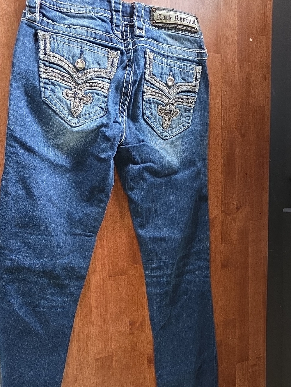 Rock Revival Dark Blue Embellished Back Pocket Jeans
